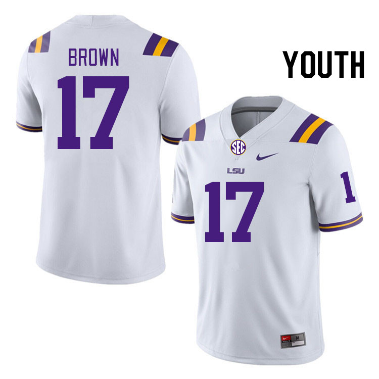 Youth #17 Jyaire Brown LSU Tigers College Football Jerseys Stitched-White